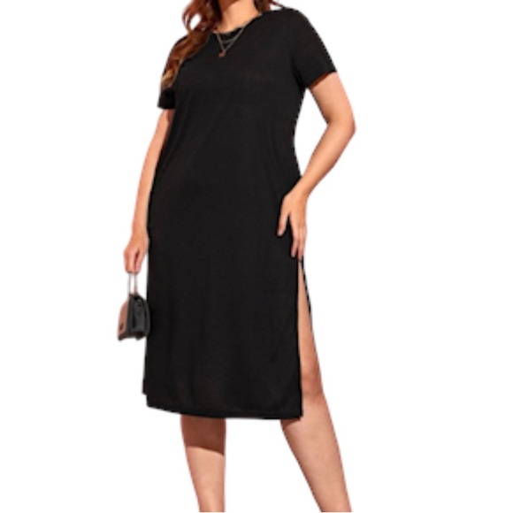 Black thigh high split midi tee dress - Picture 7 of 8